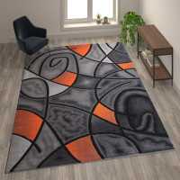 Flash Furniture ACD-RGTRZ860-810-OR-GG Jubilee Collection 8' x 10' Orange Abstract Area Rug - Olefin Rug with Jute Backing - Living Room, Bedroom, & Family Room